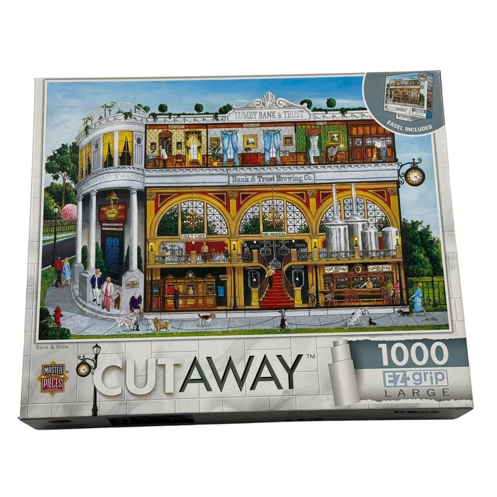 MasterPieces Bank & Brew 1000 Pcs EZ-Grip Large Puzzle Art Poulin UNCOUNTED